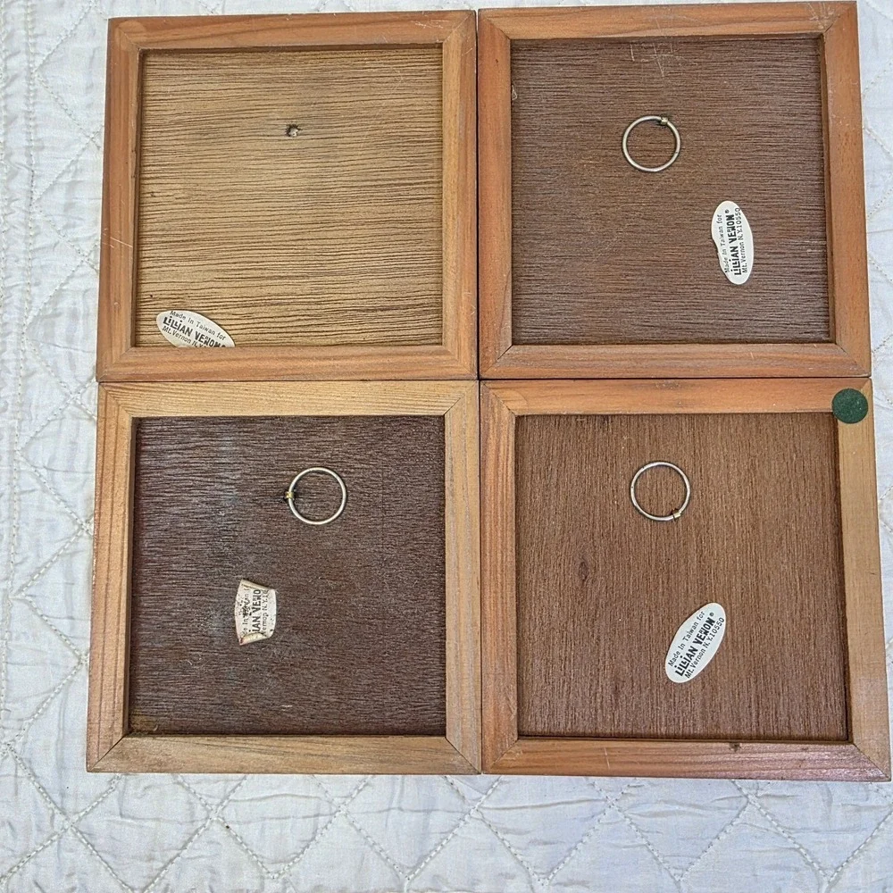 1984 Vtg Lillian Vernon Framed Tile Coasters Trivets Seasons Wall Decor Set Of 4